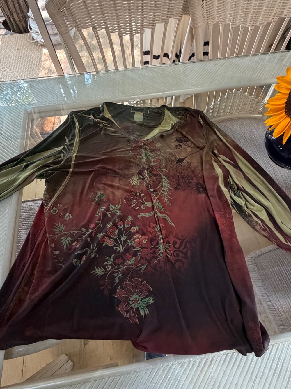 Dress Barn Burgundy and Olive Floral Gradient Long-Sleeve Tee
